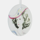 Lady in the Red Hat Ornament Aus Glas (Vorderseite Rechts)