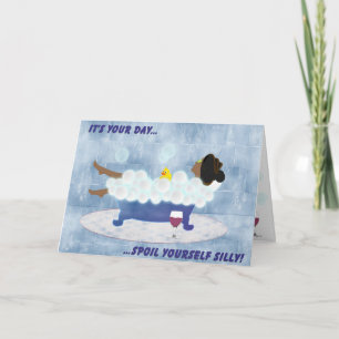 Lady in Tub in blau Karte