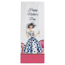 Lady in Vintagem Kleid Hold Two Champagnes Gift Ba Geschenktüte Für Weinflaschen