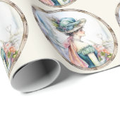 Lady in Vintagem Kleid und Hut Geschenkpapier (Rolleneckpunkt)