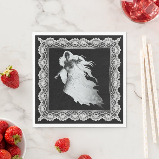 Lady in weißem Geist mit Spitzental Halloween Serviette (Beispiel)