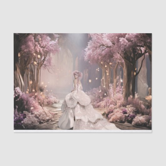 Lady in white, lila Cherry Blossoms Portrait Art Seidenpapier (Vorderseite)