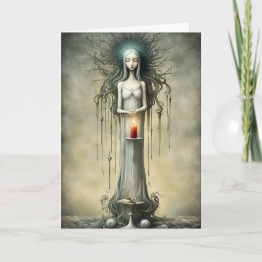 Lady in White mit Red Candle Gothday Karte (Vorderseite)