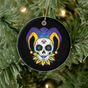 Lady Jester Skull Keramik Ornament