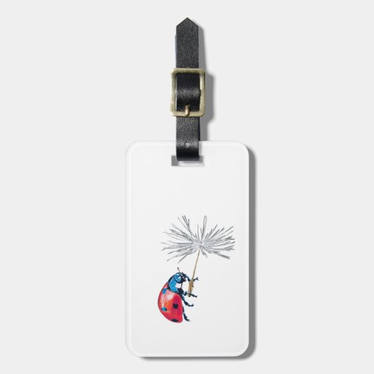 Lady-Käfer auf einem Löwenzahn Gepäckanhänger (Vorderseite vertikal)