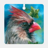 Lady Kardinal Bird mit ivy Blätter Ornament Aus Metall (Rückseite)