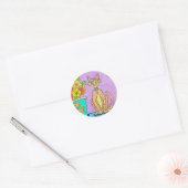 Lady Kitten und Blume Runder Aufkleber (Umschlag)