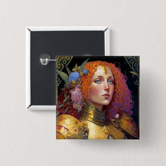 Lady Knight Warrior Armor Fantasy Art Button (Vorne & Hinten)