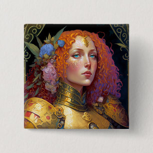 Lady Knight Warrior Armor Fantasy Art Button