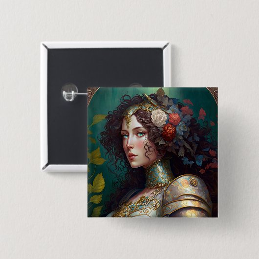 Lady Knight Warrior Armor Fantasy Art Button (Vorne & Hinten)