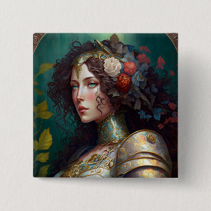 Lady Knight Warrior Armor Fantasy Art Button