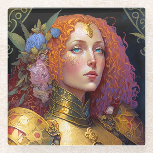 Lady Knight Warrior Armor Fantasy Art Glasuntersetzer (Vorderseite)