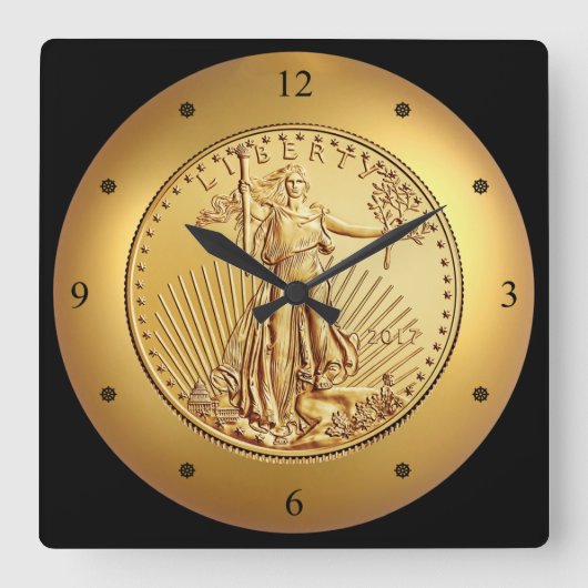 Lady Liberty ~ American Eagle Gold Coole ~ Quadratische Wanduhr (Vorderseite)