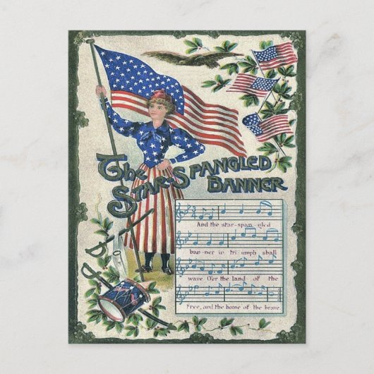 Lady Liberty American Flag Star-Spangled Banner Postkarte (Vorderseite)