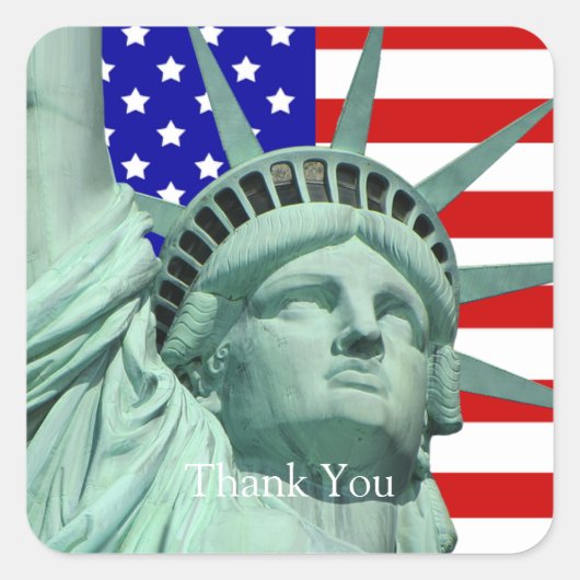 Lady Liberty & American Flag Vielen Dank Quadratischer Aufkleber (Vorderseite)