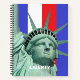 Lady Liberty auf Blau Rot Weiß gestreiftem Notizbu Notizblock