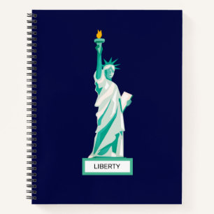 Lady Liberty auf navyblauem Notizbuch