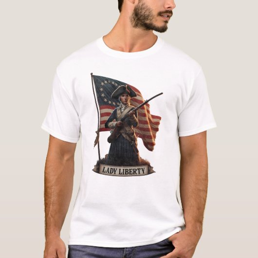 Lady Liberty Colonial Frau Vintag T-Shirt (Vorderseite)