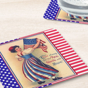 Lady Liberty Fourth of July patriotische Flagge Rechteckiger Pappuntersetzer