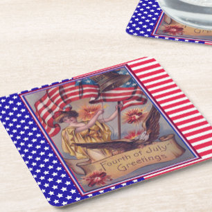 Lady Liberty Fourth of July patriotische Flagge Rechteckiger Pappuntersetzer