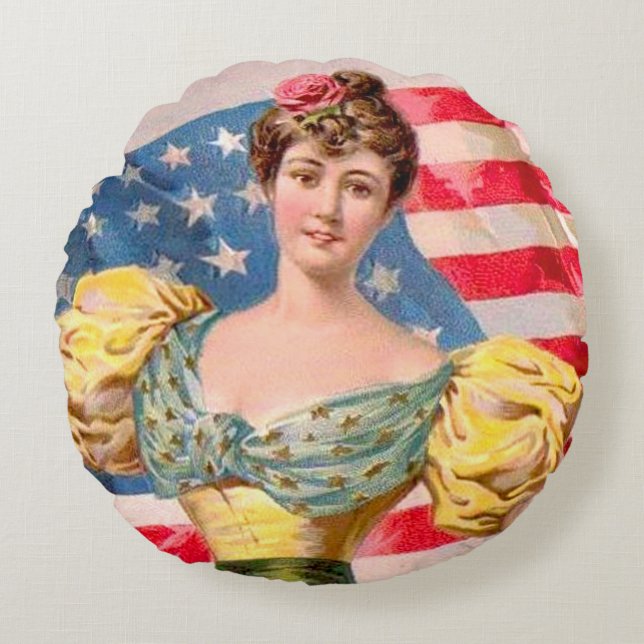 Lady Liberty Independence Rundes Kissen (Vorderseite)