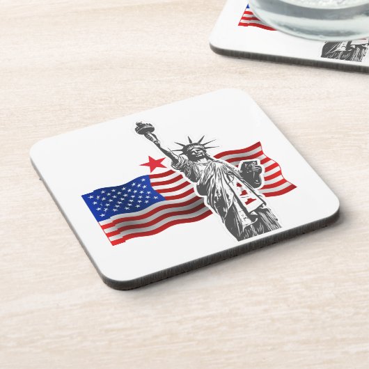 Lady Liberty mit amerikanischer Flagge Getränkeuntersetzer (Linke Seite)