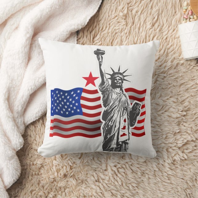 Lady Liberty mit amerikanischer Flagge Kissen (Decke)