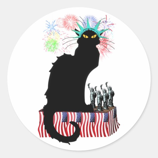 Lady Liberty - Patriotic Le Chat Noir Runder Aufkleber (Vorderseite)