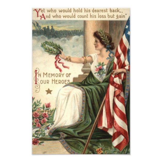 Lady Liberty Rose Soldiers unter US-Flagge Fotodruck (Vorne)