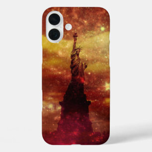 Lady Liberty rote und gelbe Sterne iPhone 16 Plus Hülle