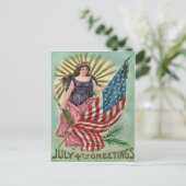 Lady Liberty Stars & Stripes Vintag 4. Juli Postkarte (Stehend Vorderseite)