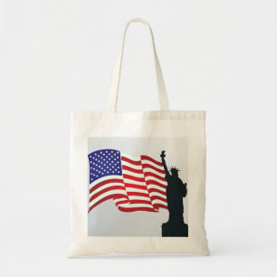 Lady Liberty und amerikanische Flagge Tragetasche
