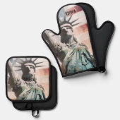 Lady Liberty und der Individuelle Name der amerika Ofenhandschuh & Topflappen-Set (Vorderseite/Rückseite)
