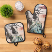 Lady Liberty und der Individuelle Name der amerika Ofenhandschuh & Topflappen-Set (Oben Unten)