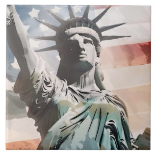 Lady Liberty und die amerikanische Flagge Fliese