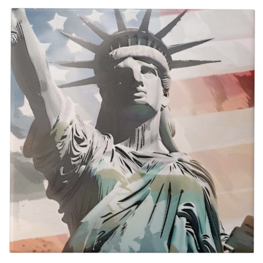 Lady Liberty und die amerikanische Flagge Fliese (Vorderseite)