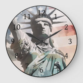 Lady Liberty und die amerikanische Flagge Große Wanduhr