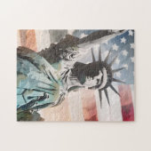 Lady Liberty und die amerikanische Flagge Puzzle (Horizontal)