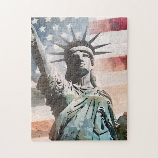 Lady Liberty und die amerikanische Flagge Puzzle (Vertikal)