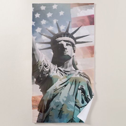 Lady Liberty und die amerikanische Flagge Strandtuch (Vorderseite)