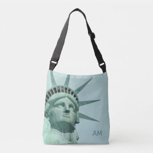 Lady Liberty und Monogram on Light Blue Tragetaschen Mit Langen Trägern