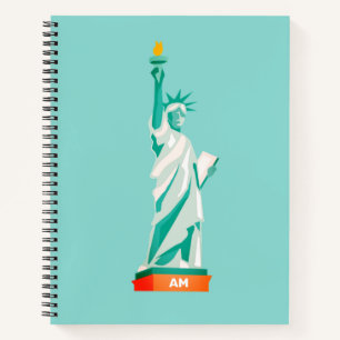 Lady Liberty und Monogramm auf hell Türkis Notizblock