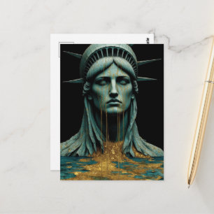 Lady Liberty weint Tränen aus Gold, während sie da Postkarte