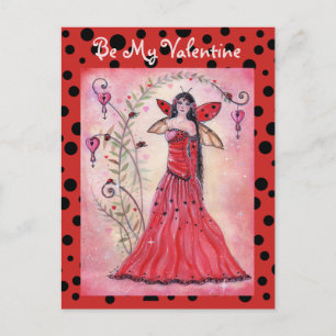 Lady love bug valentine fairy postcard by Renee Feiertagspostkarte