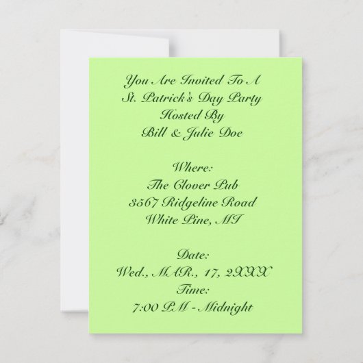 LADY LUCK IN CLOVER ST. PATRICK'S DAY PARTY INVITE EINLADUNG (Rückseite)