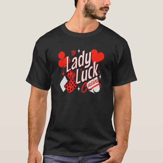 Lady Luck Rockabilly 50's Casino Games Card Player T-Shirt (Vorderseite)