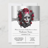 Lady masquerade venezianische Gesichtsmaske silber Einladung (Vorderseite)