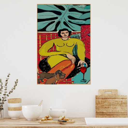 Lady Matisse, Dackeln und Roter Wein Poster (Küche)