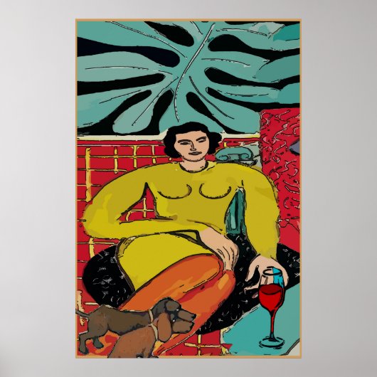 Lady Matisse, Dackeln und Roter Wein Poster (Vorne)
