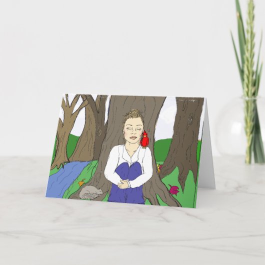 Lady Meditating in Forest by a Tree Karte (Vorderseite)